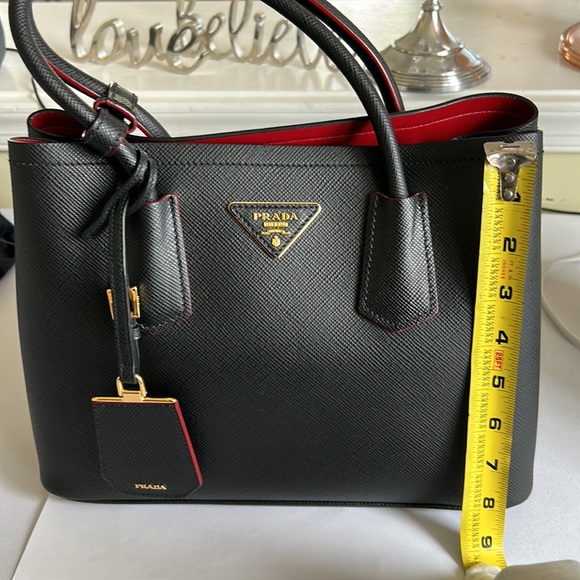 Prada Saffiano Leather Double Strap Bag with Red Interior - Picture 14 of 15